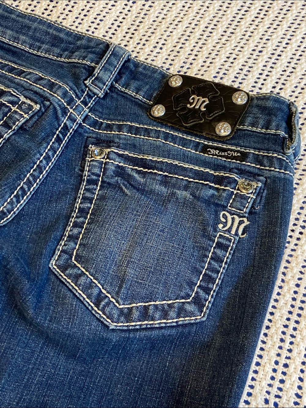 Miss Me Ankle Skinny JS5151K18 Denim Jeans Low Rise White stitching Size 26x30”